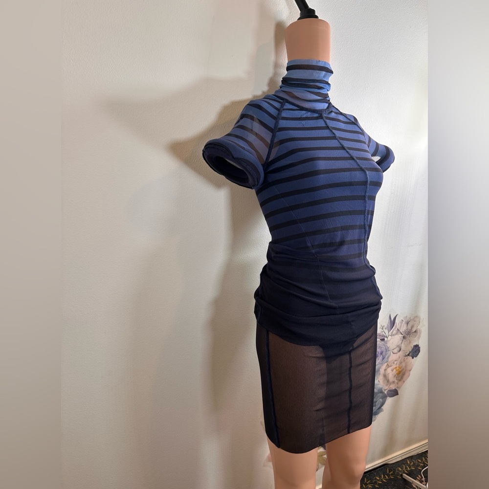 Jean Paul Gaultier 3d Collar Short Dress in Black, Navy, & Light Blue - Picture 6 of 9
